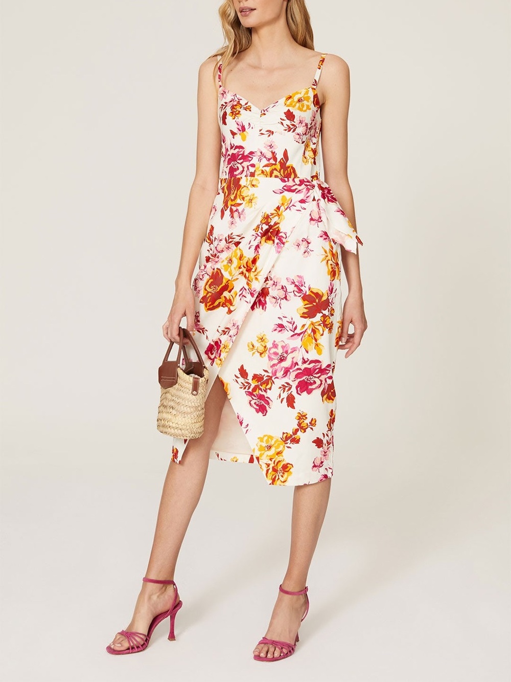 Great Jones White Floral Midi Dress Size 12 Wedding Guest Bridal Shower Tropical